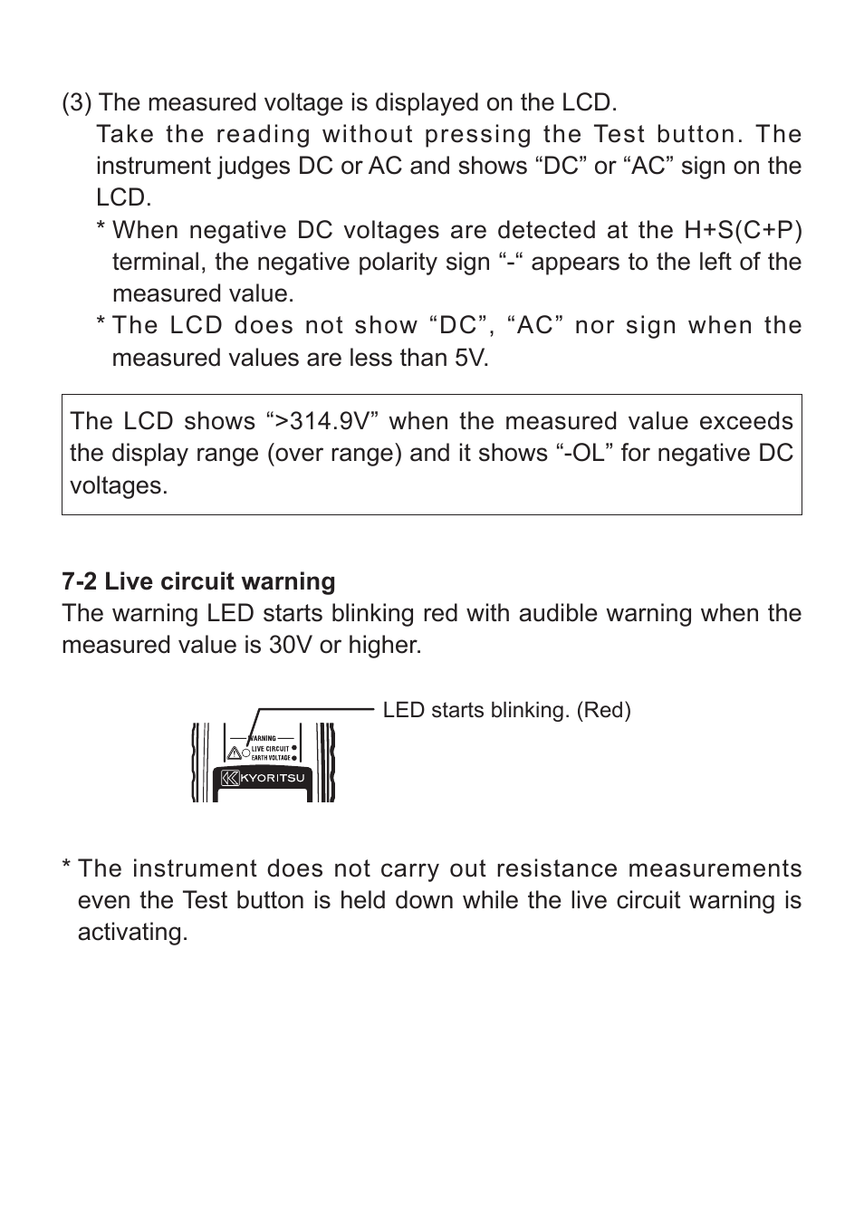 2 live circuit warning | KYORITSU 4300 User Manual | Page 16 / 24
