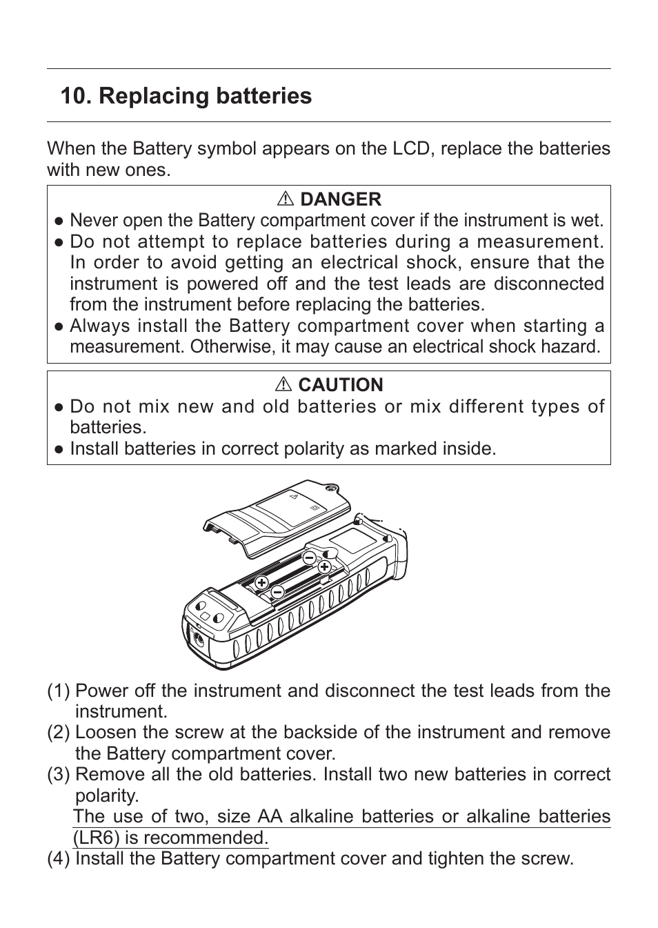 Replacing batteries | KYORITSU 4300 User Manual | Page 21 / 24