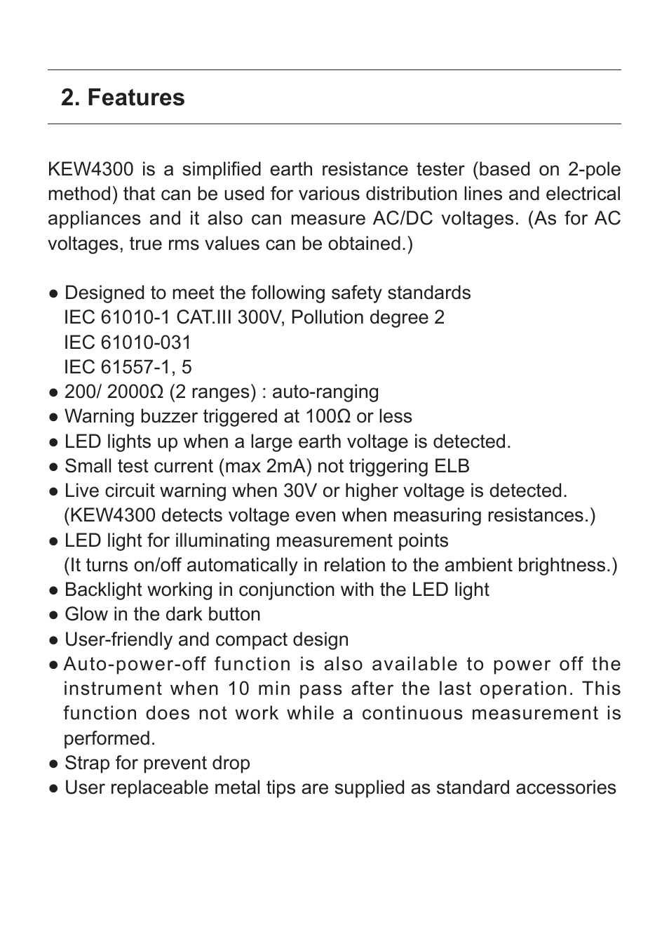 Features | KYORITSU 4300 User Manual | Page 6 / 24