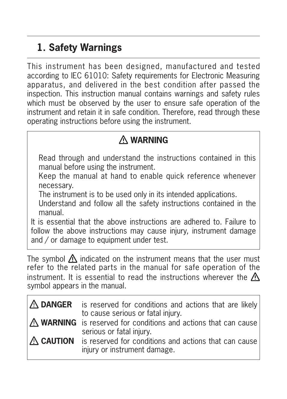 Safety warnings | KYORITSU 5020 Instruction Manual User Manual | Page 4 / 56