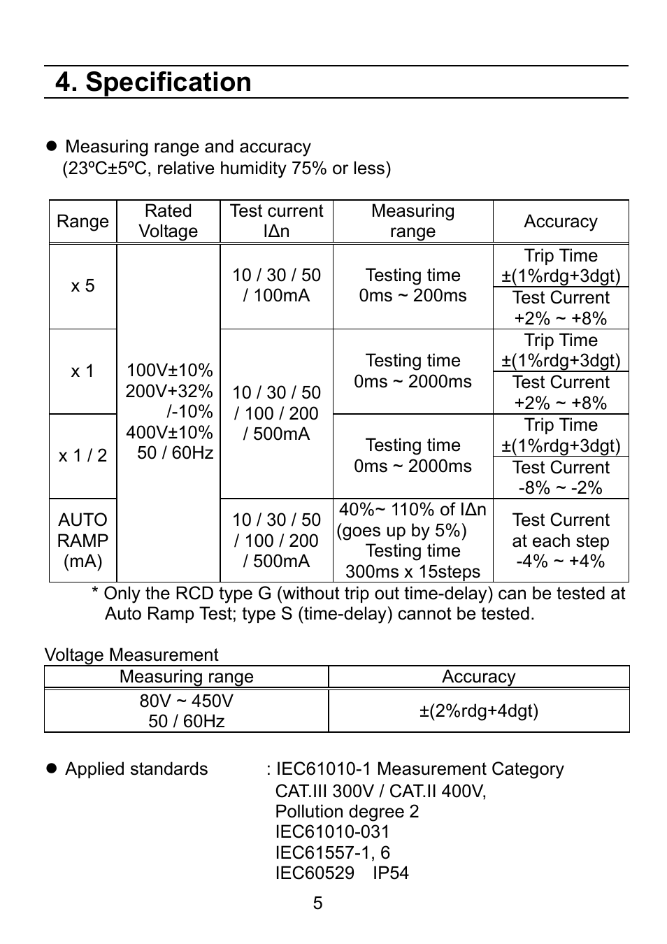Specification | KYORITSU 5410 User Manual | Page 7 / 24