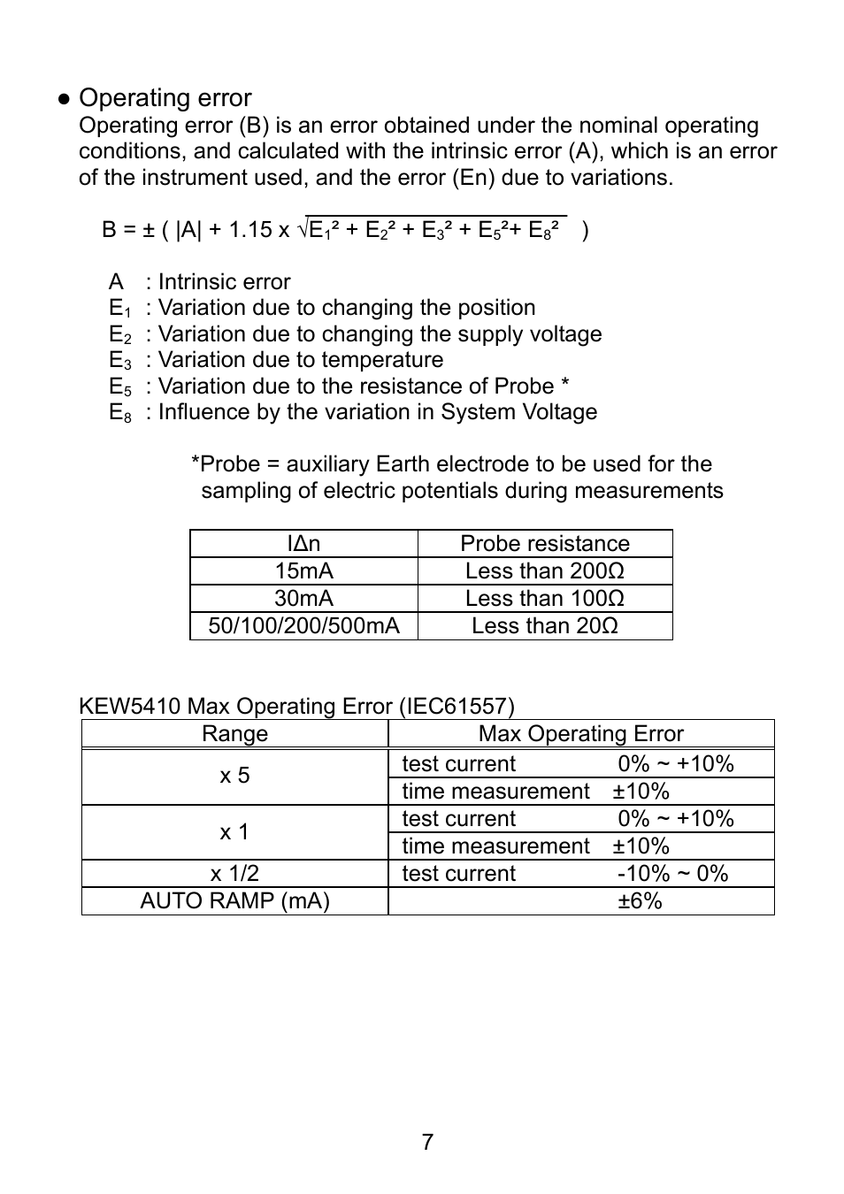 Operating error | KYORITSU 5410 User Manual | Page 9 / 24