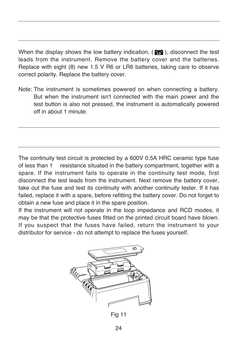 Battery replacement, Fuse replacement | KYORITSU 6010A User Manual | Page 26 / 32