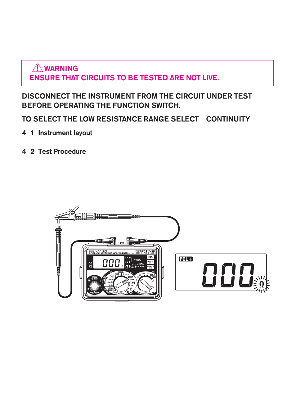 Continuity（resistance）tests | KYORITSU 6011A User Manual | Page 12 / 32