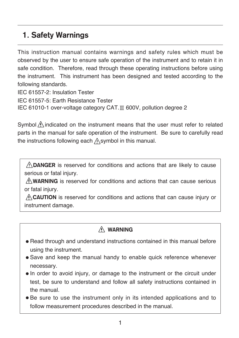 Safety warnings | KYORITSU 6017 User Manual | Page 3 / 32