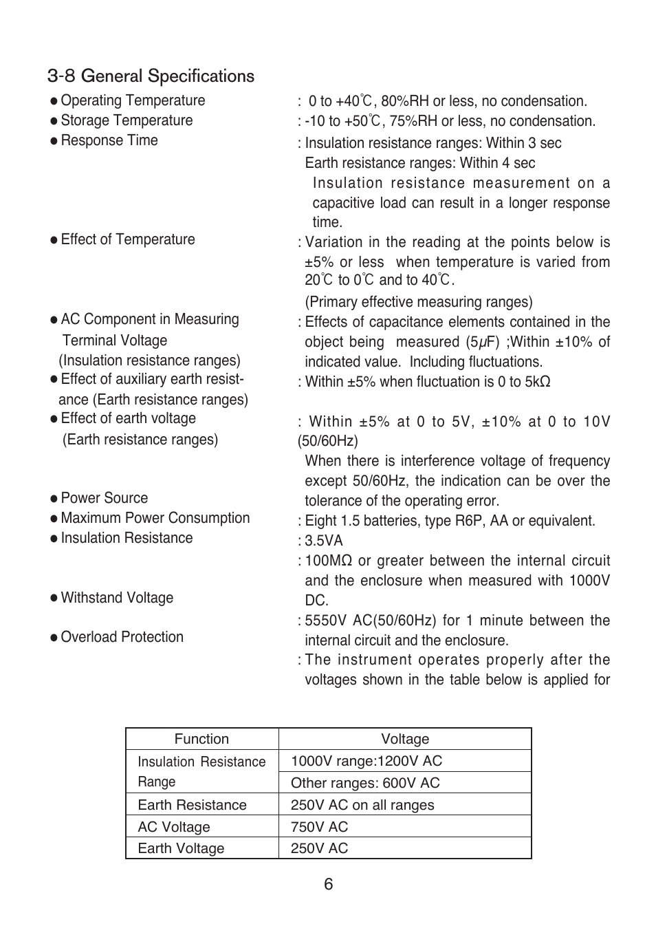 8 general specifications | KYORITSU 6017 User Manual | Page 8 / 32