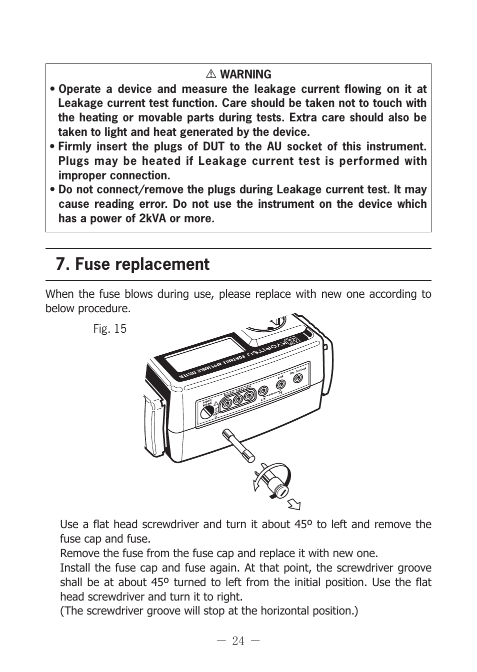 Fuse replacement | KYORITSU 6201A User Manual | Page 26 / 28