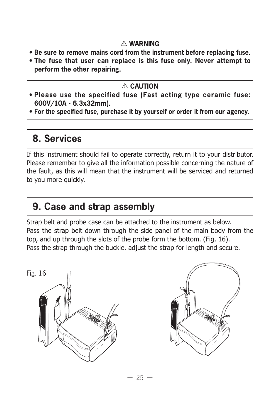 Services, Case and strap assembly | KYORITSU 6201A User Manual | Page 27 / 28