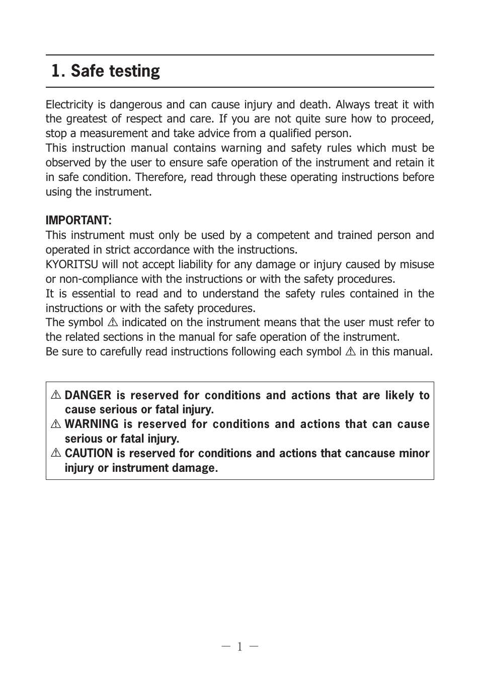 Safe testing | KYORITSU 6201A User Manual | Page 3 / 28