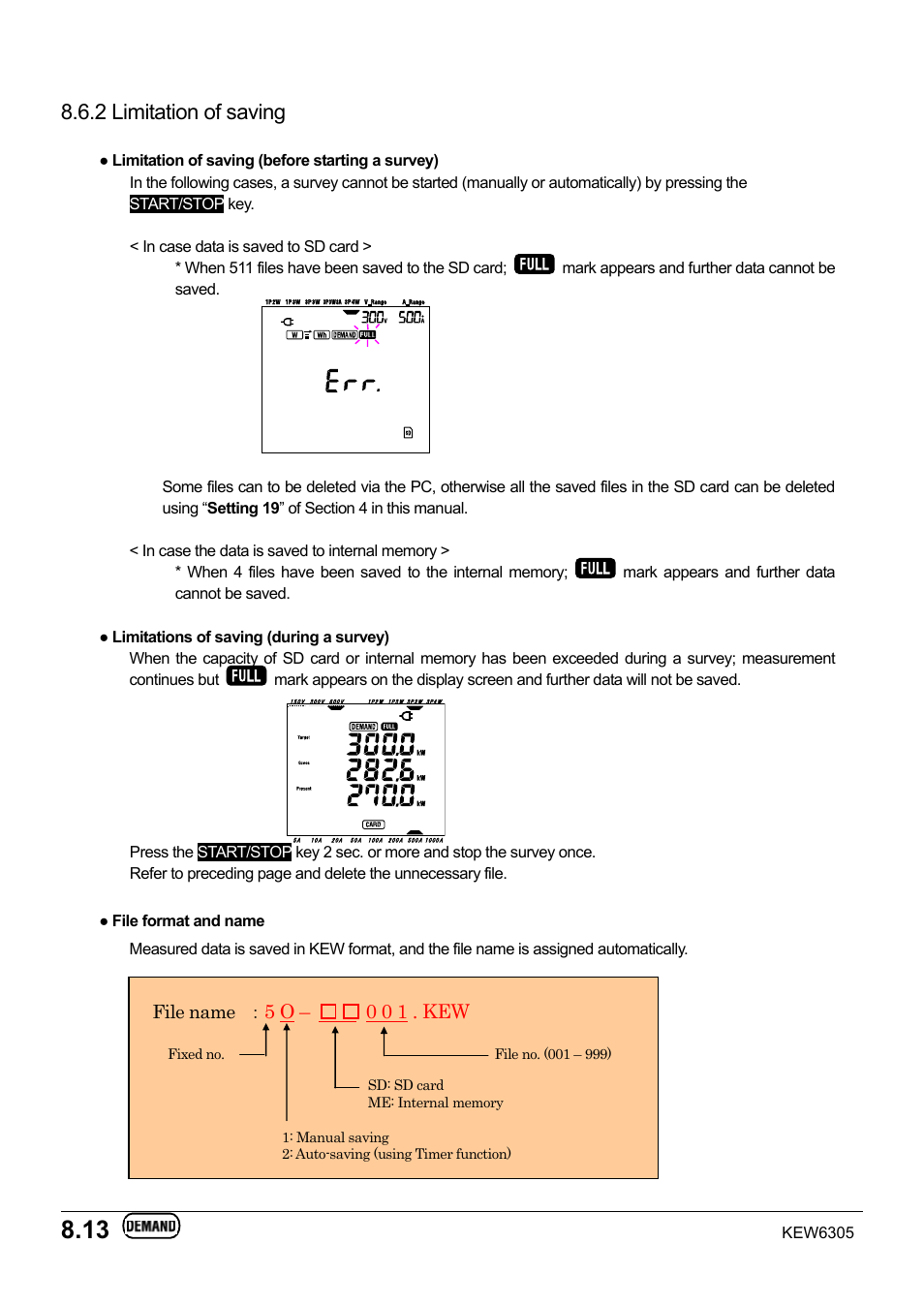 2 limitation of saving, 5 o – 0 0 1 . kew, File name | KYORITSU 6305 Instruction Manual User Manual | Page 110 / 138