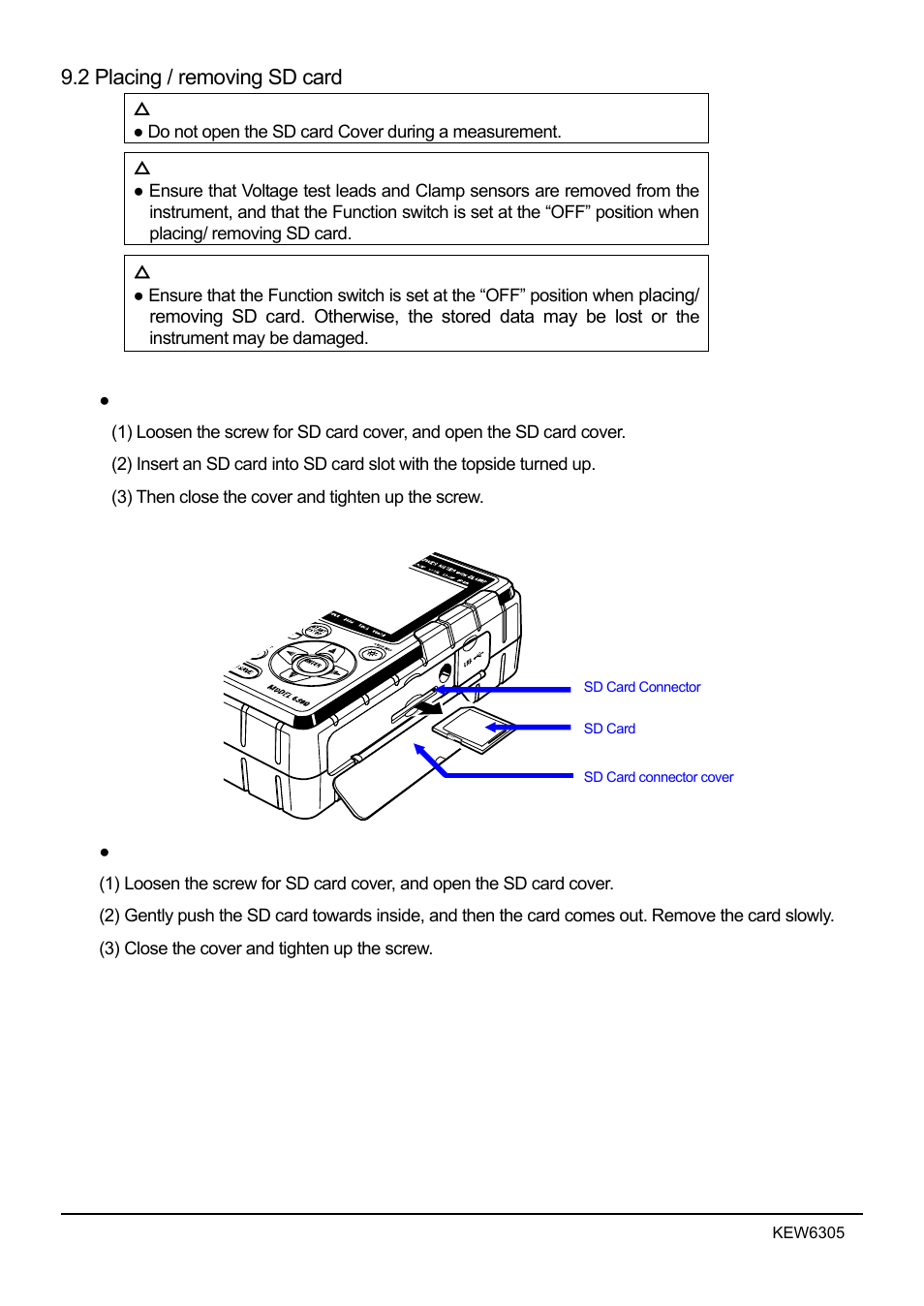 2 placing / removing sd card | KYORITSU 6305 Instruction Manual User Manual | Page 116 / 138