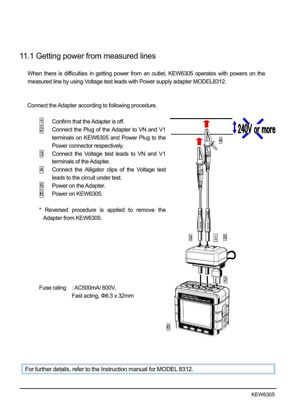 Other functions, 1 getting power from measured lines | KYORITSU 6305 Instruction Manual User Manual | Page 126 / 138
