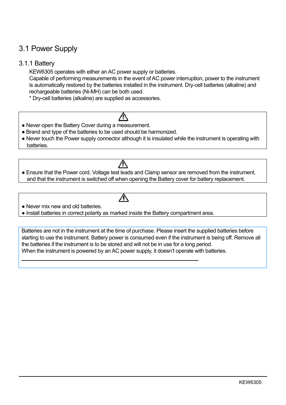 Getting started, 1 power suppy, 1 power supply | KYORITSU 6305 Instruction Manual User Manual | Page 22 / 138