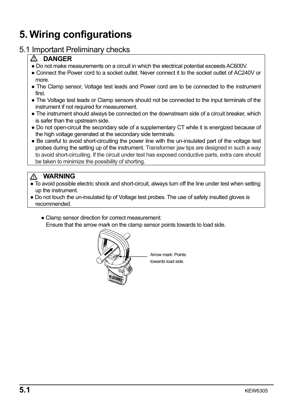 Wiring configurations, 1 important preliminary checks | KYORITSU 6305 Instruction Manual User Manual | Page 58 / 138