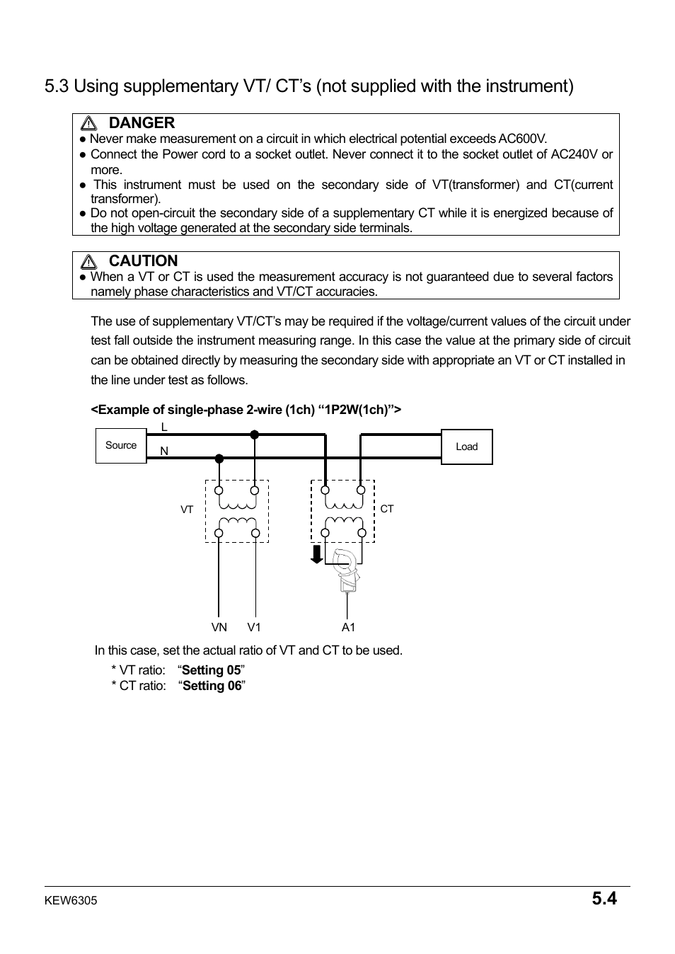 Danger, Caution | KYORITSU 6305 Instruction Manual User Manual | Page 61 / 138