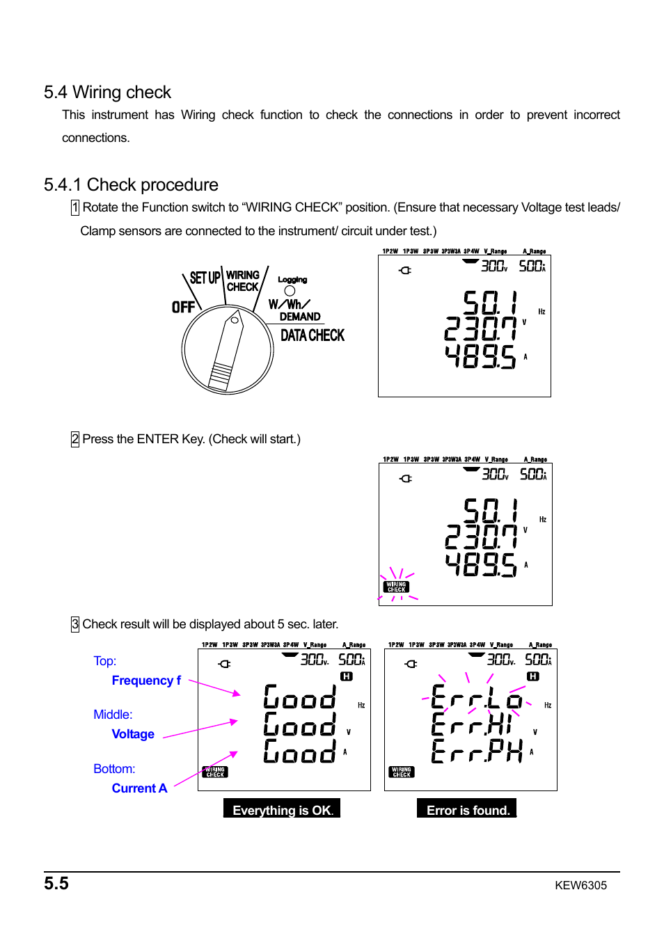 4 wiring check, 1 check procedure | KYORITSU 6305 Instruction Manual User Manual | Page 62 / 138