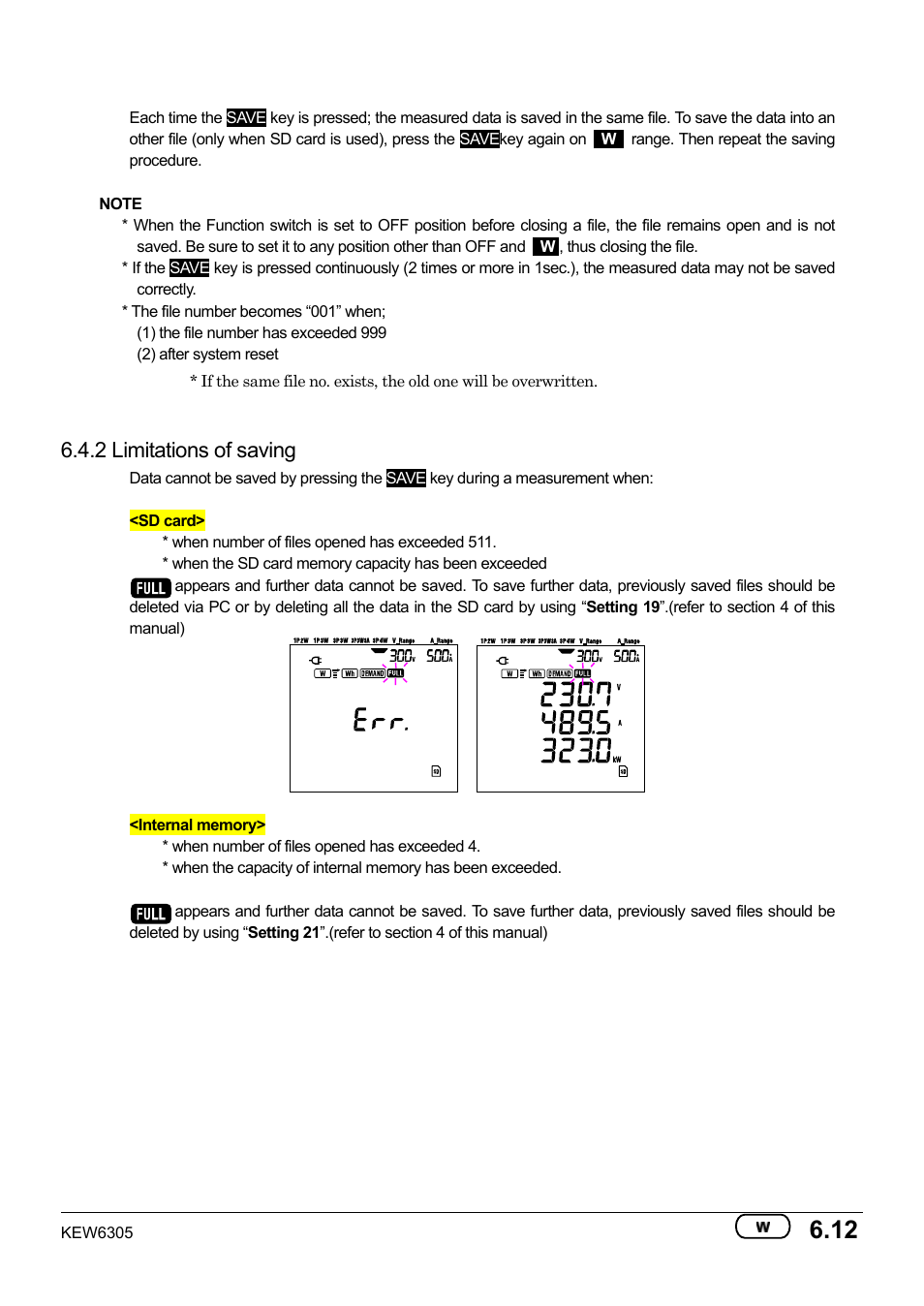 2 limitations of saving | KYORITSU 6305 Instruction Manual User Manual | Page 77 / 138