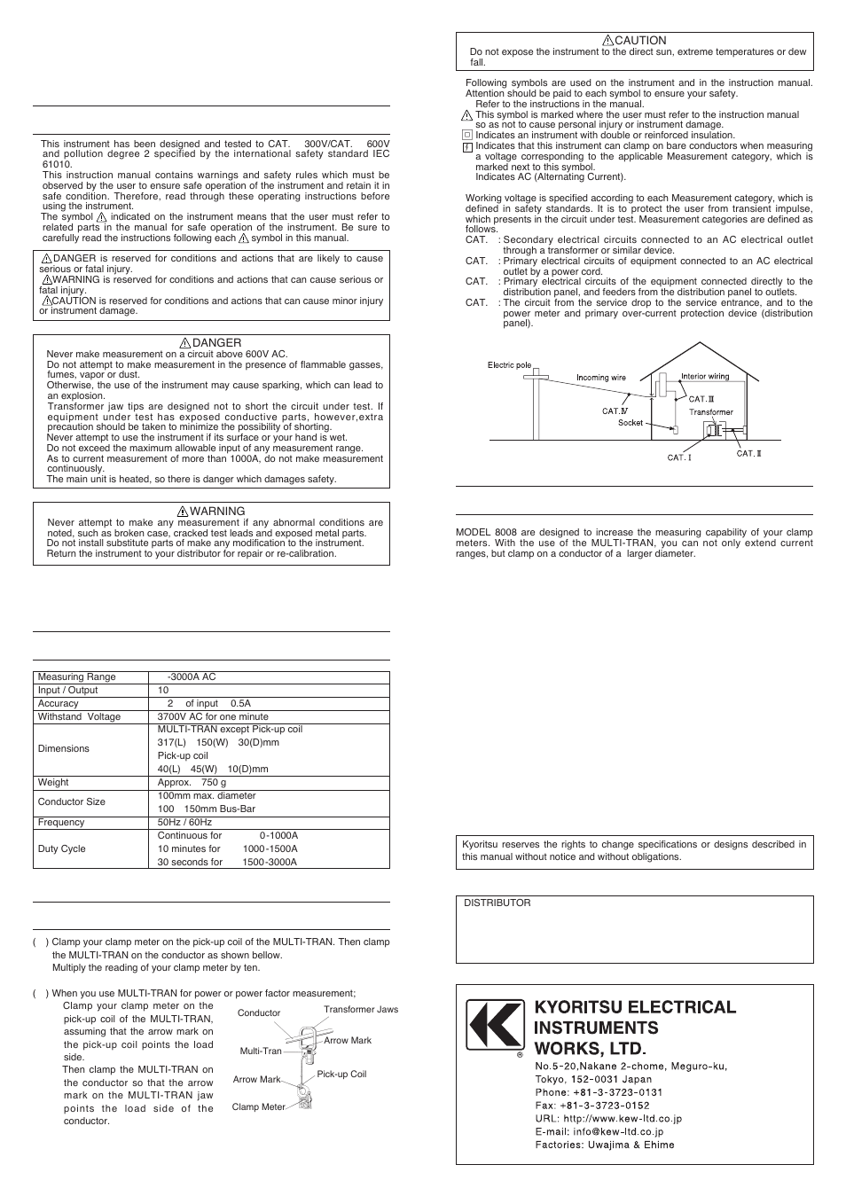 KYORITSU 8008 User Manual | 1 page
