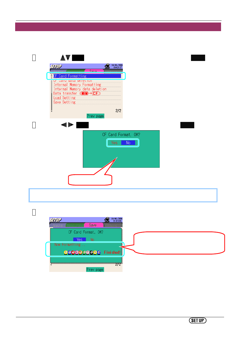 Formatting cf card | KYORITSU 6310 Instruction Manual User Manual | Page 105 / 300