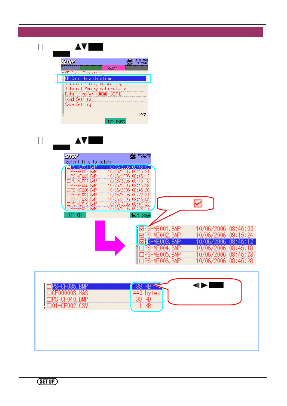 Deleting the data in cf card | KYORITSU 6310 Instruction Manual User Manual | Page 106 / 300