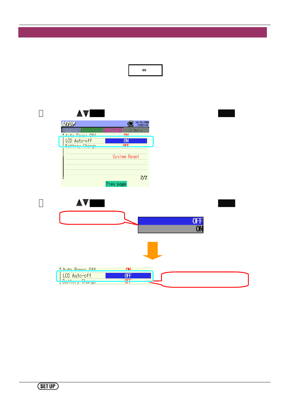 Setting for lcd auto-off | KYORITSU 6310 Instruction Manual User Manual | Page 126 / 300