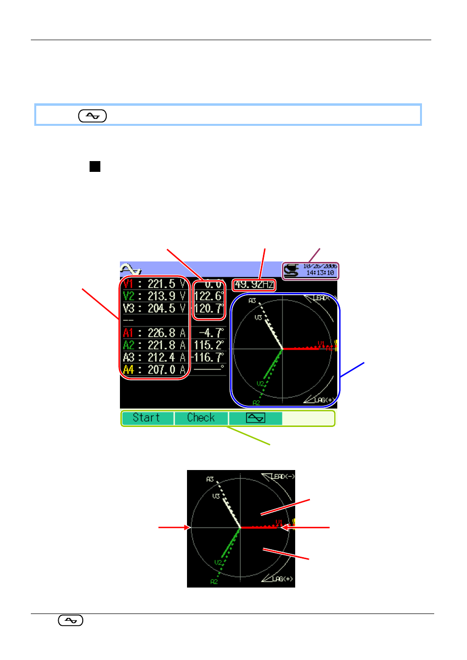 Wave range, 1 indications on lcd, 1 display screen | 1 indications on lcd 9.1.1 display screen, Switching screens, Vector screen, Enlarged vector screen | KYORITSU 6310 Instruction Manual User Manual | Page 184 / 300