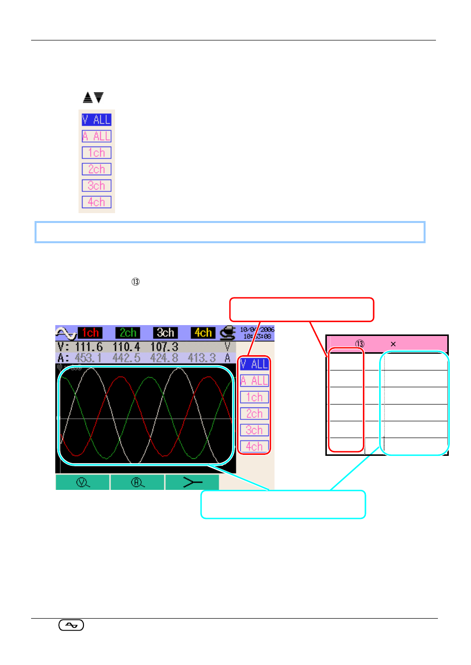 2 switching displays, Switching channels (waveform screen) | KYORITSU 6310 Instruction Manual User Manual | Page 186 / 300