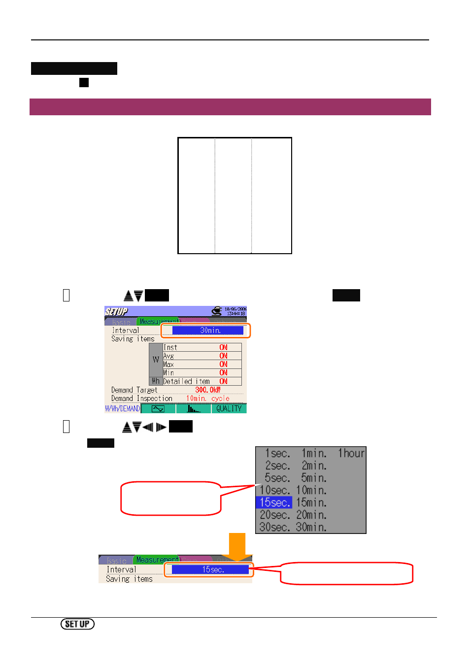 2 measurement setting, W/ wh/ demand, 2 measurement setting w/ wh/ demand | Setting for interval | KYORITSU 6310 Instruction Manual User Manual | Page 62 / 300