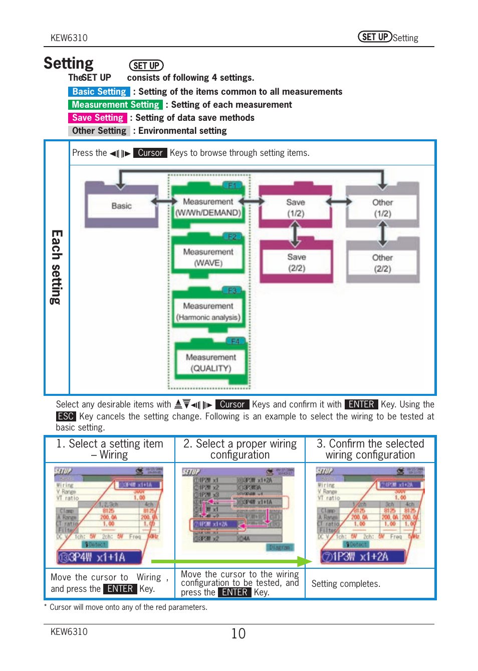 Setting, Each setting | KYORITSU 6310 Quick Manual User Manual | Page 12 / 45