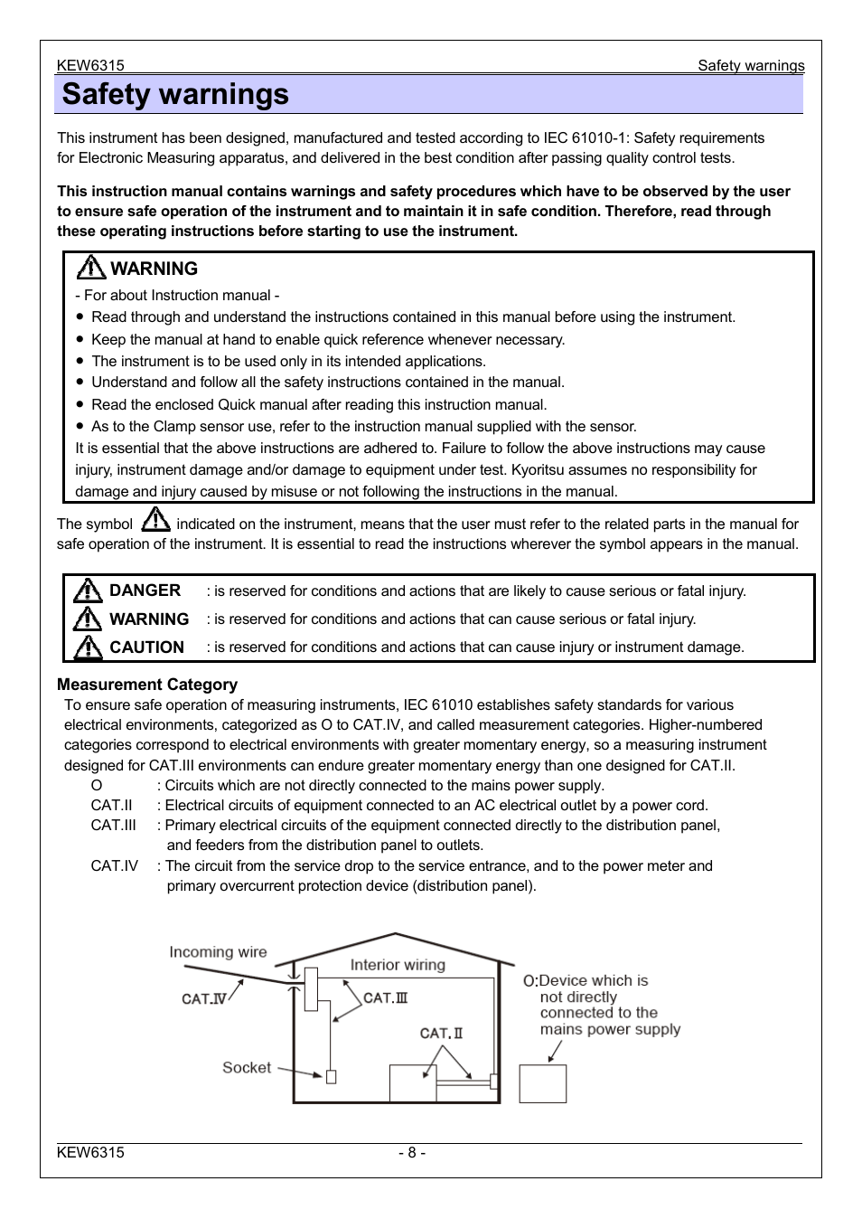 Safety warnings | KYORITSU 6315 Instruction Manual User Manual | Page 10 / 163