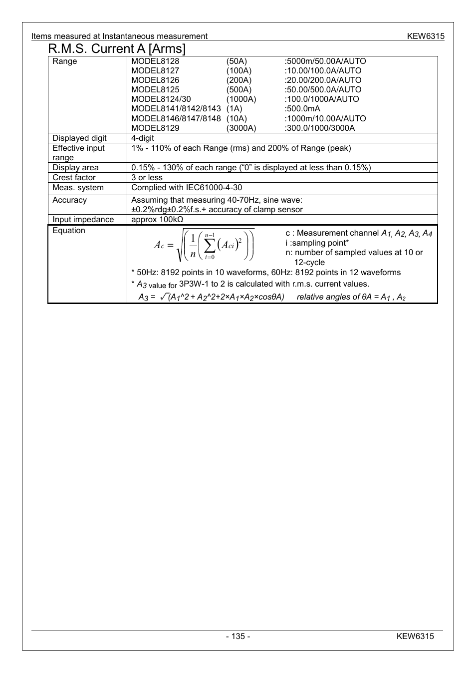 R.m.s. current a [arms, An a | KYORITSU 6315 Instruction Manual User Manual | Page 137 / 163
