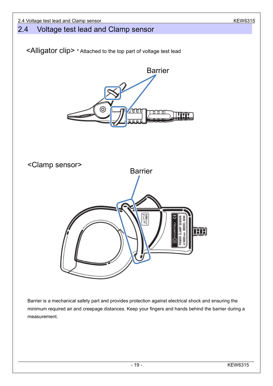 Barrier, Clamp sensor | KYORITSU 6315 Instruction Manual User Manual | Page 21 / 163