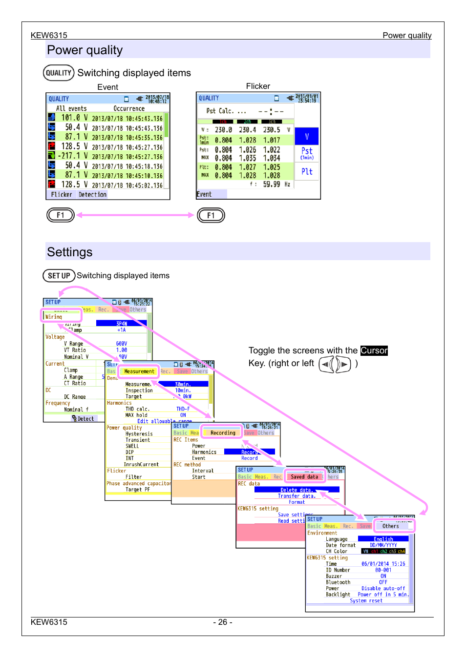 Power quality, Settings | KYORITSU 6315 Instruction Manual User Manual | Page 28 / 163