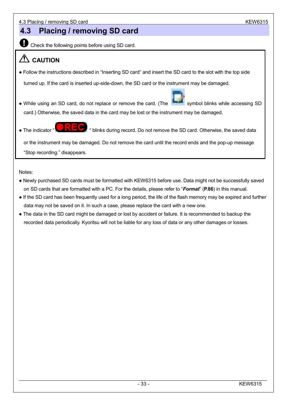 3 placing / removing sd card | KYORITSU 6315 Instruction Manual User Manual | Page 35 / 163