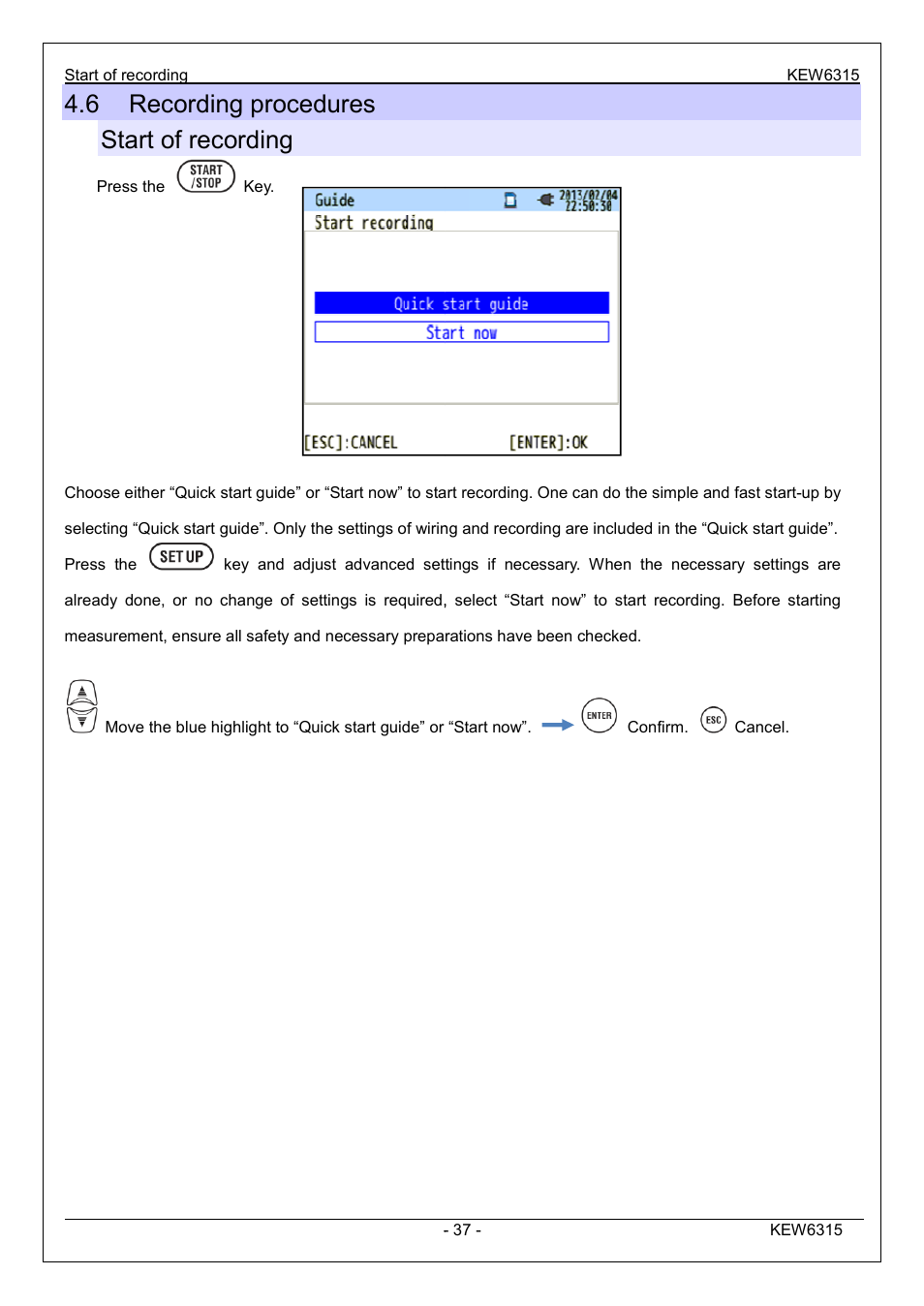 6 recording procedures start of recording | KYORITSU 6315 Instruction Manual User Manual | Page 39 / 163
