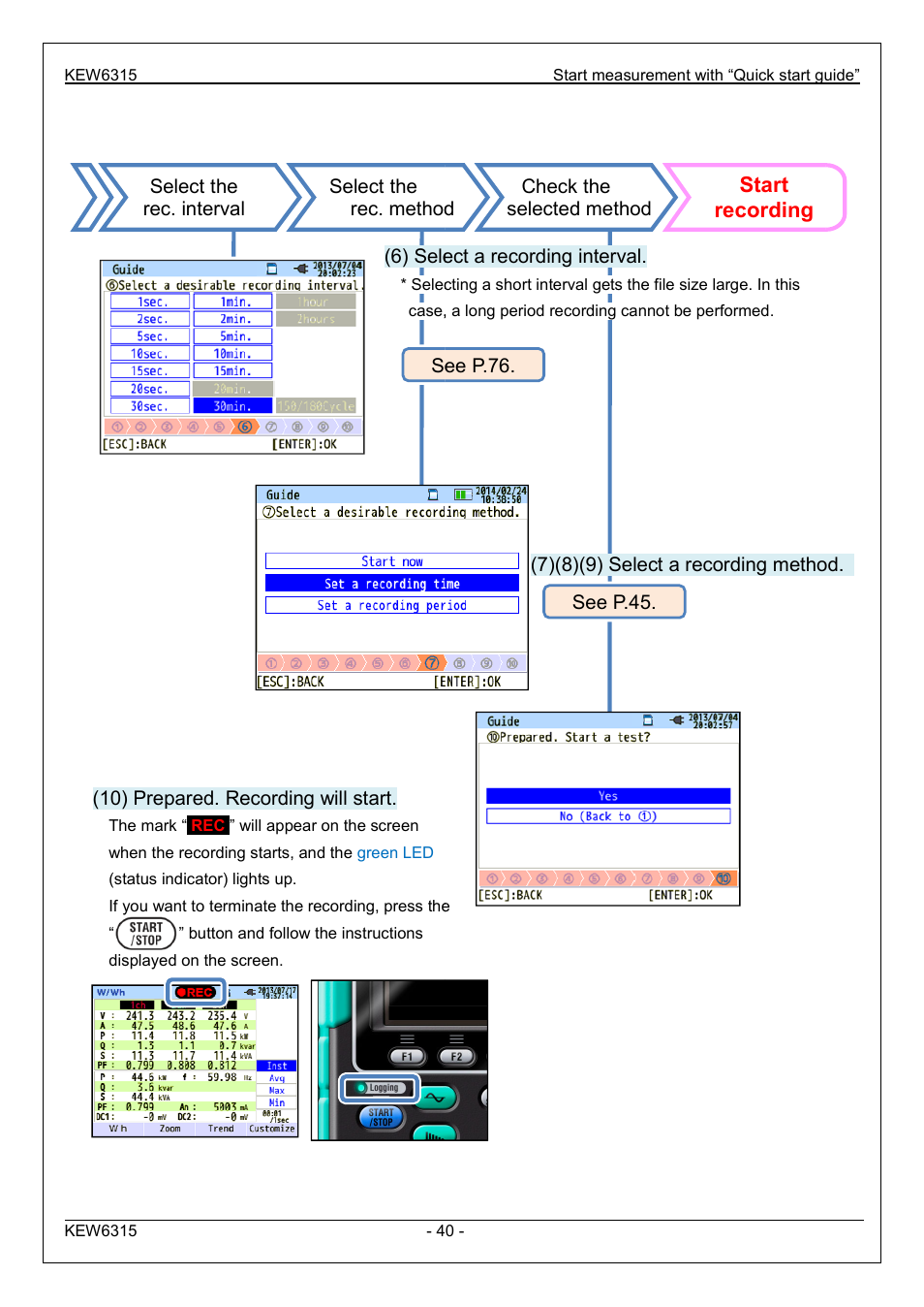 Start recording | KYORITSU 6315 Instruction Manual User Manual | Page 42 / 163