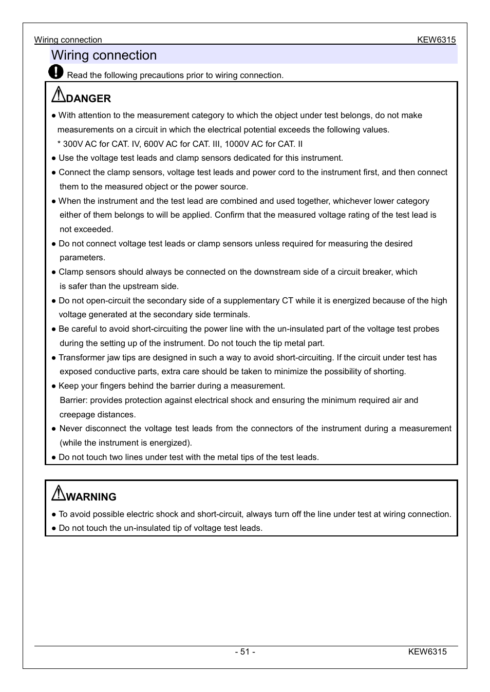 Wiring connection | KYORITSU 6315 Instruction Manual User Manual | Page 53 / 163