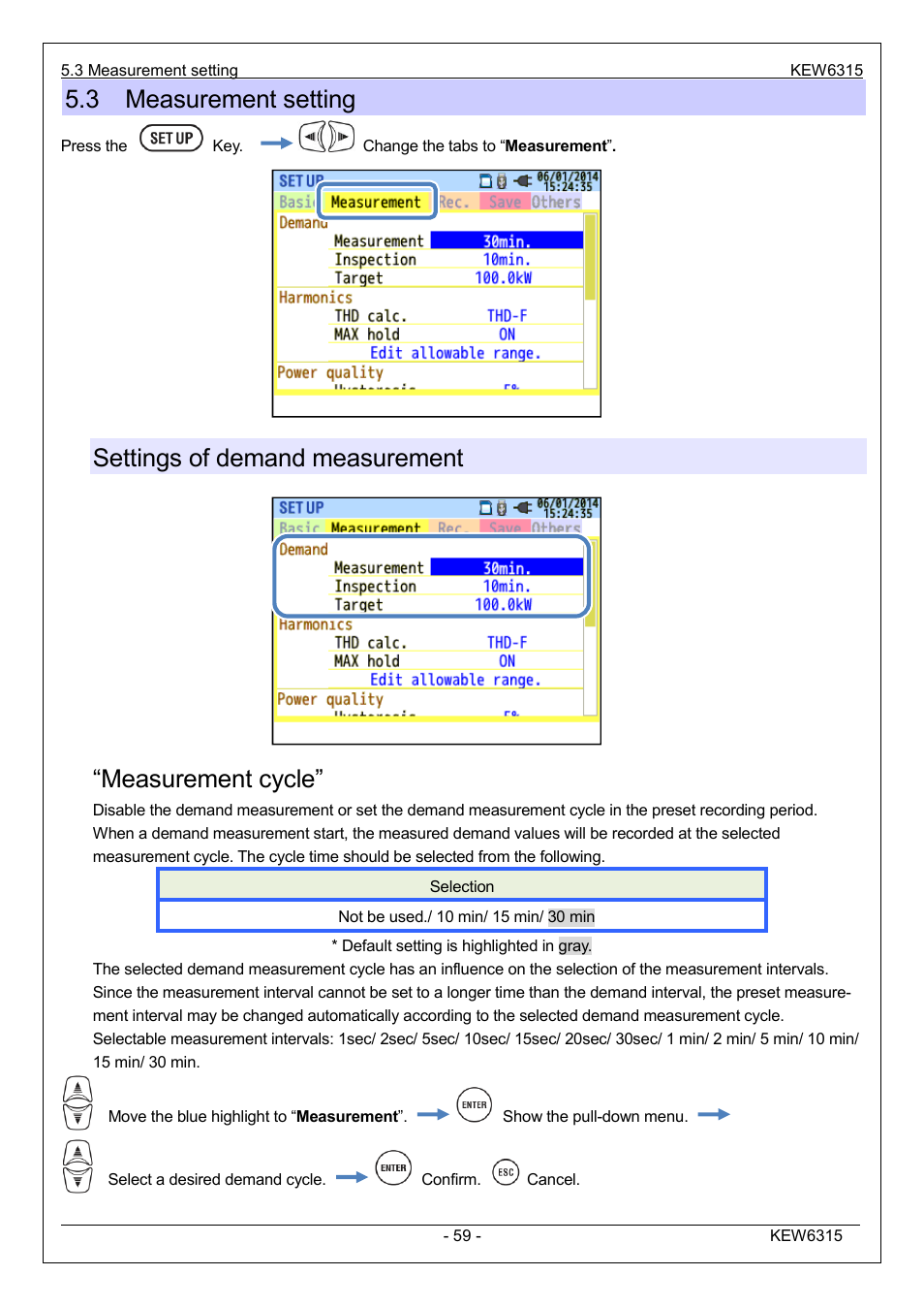 3 measurement setting, Settings of demand measurement, Measurement cycle | KYORITSU 6315 Instruction Manual User Manual | Page 61 / 163