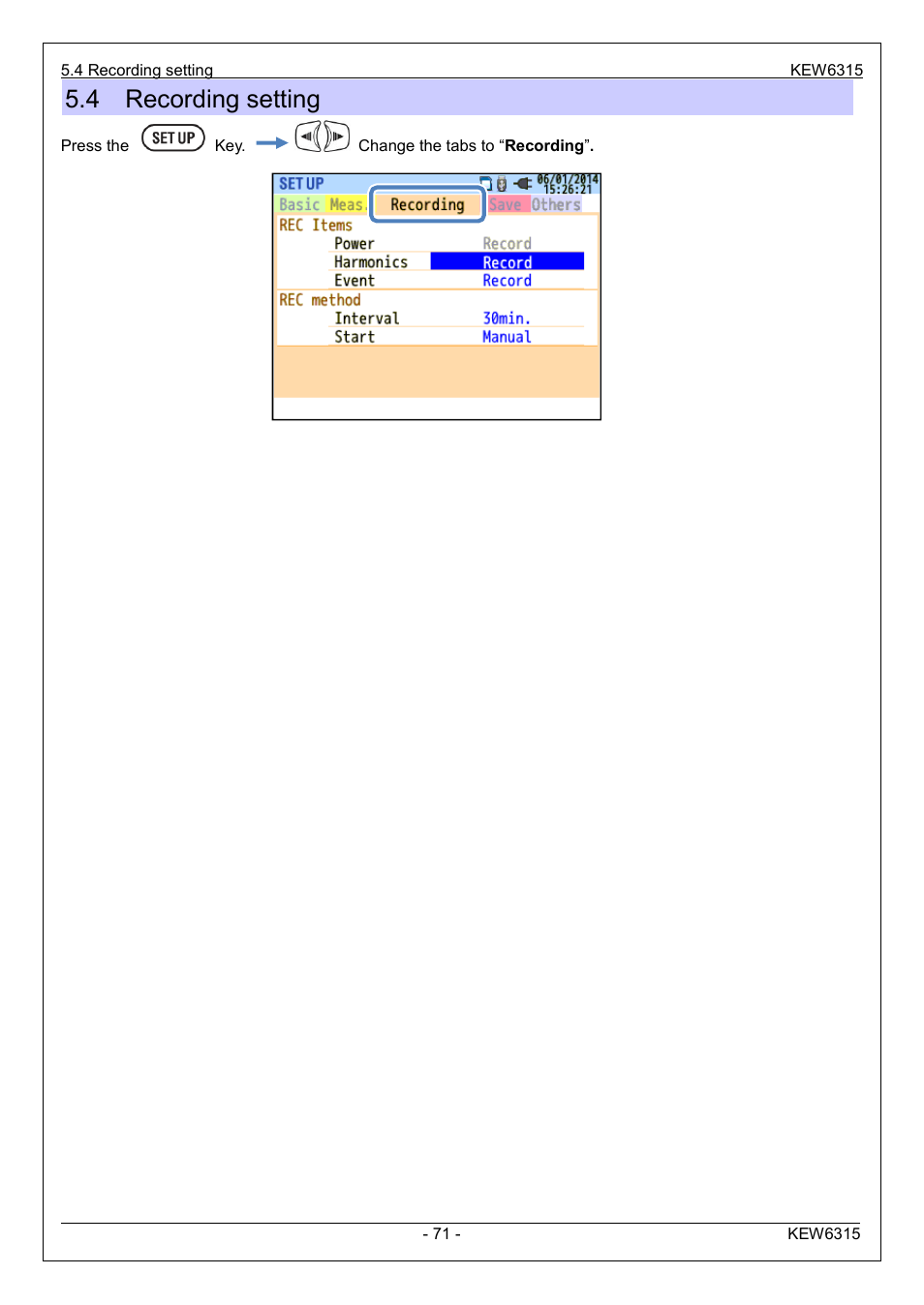 4 recording setting | KYORITSU 6315 Instruction Manual User Manual | Page 73 / 163