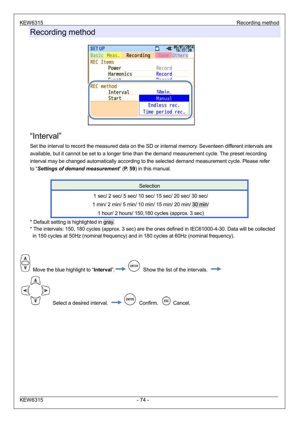 Recording method, Interval | KYORITSU 6315 Instruction Manual User Manual | Page 76 / 163