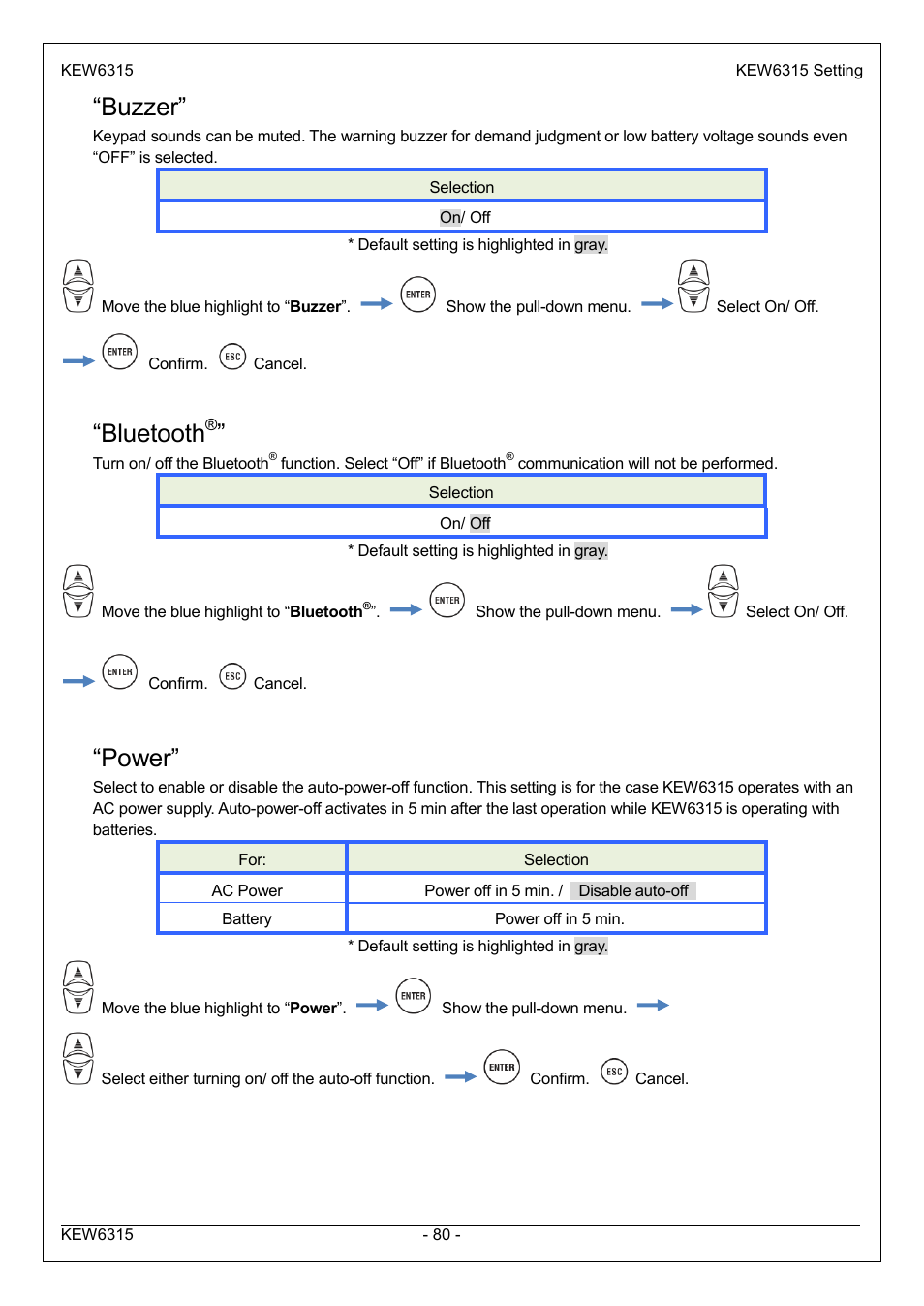 Buzzer, Bluetooth, Power | KYORITSU 6315 Instruction Manual User Manual | Page 82 / 163