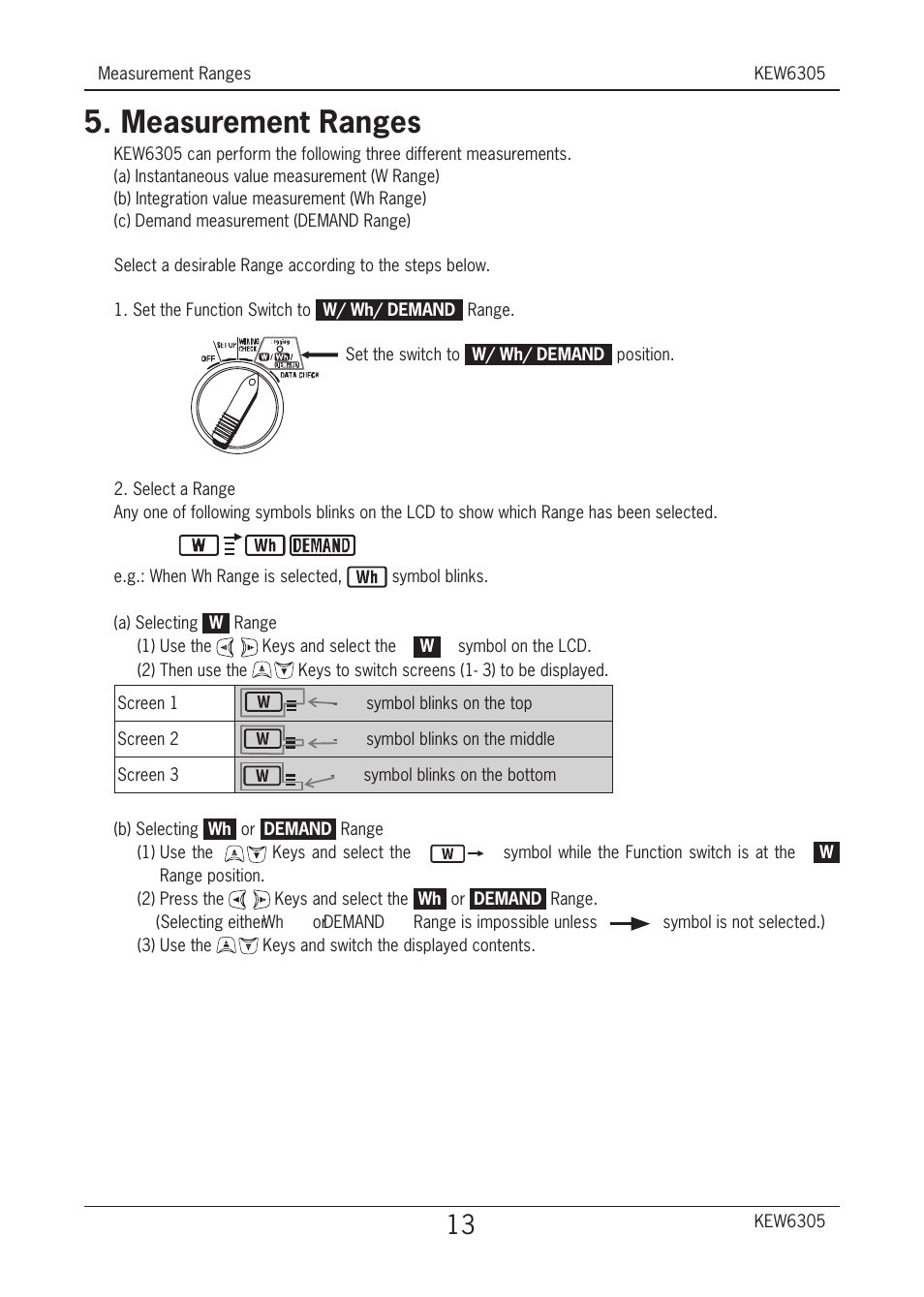 Measurement ranges | KYORITSU 6305 Quick Manual User Manual | Page 14 / 32