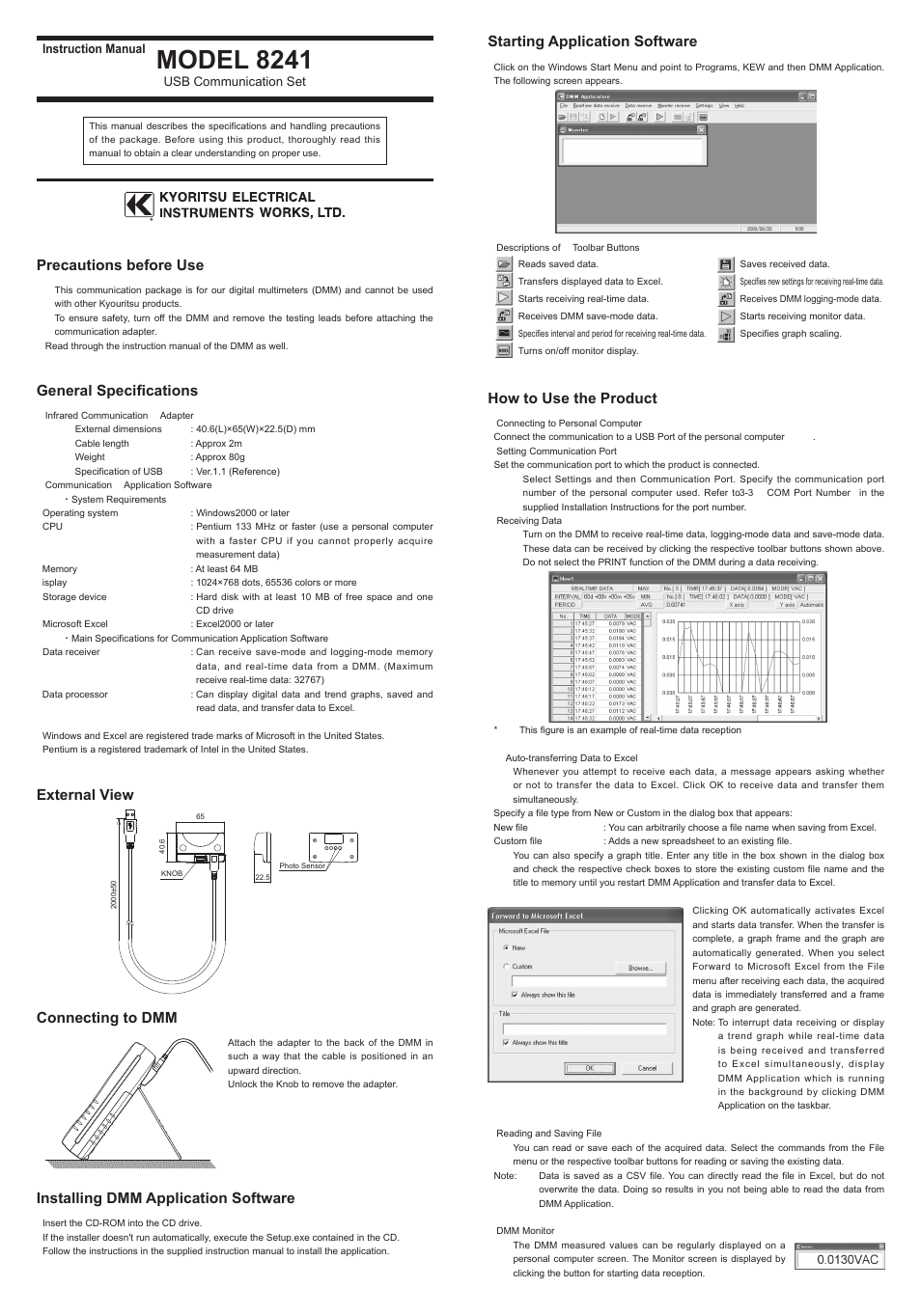 KYORITSU 8241 USB Communication Set User Manual | 2 pages