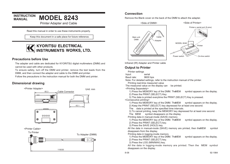 KYORITSU 8243 User Manual | 1 page