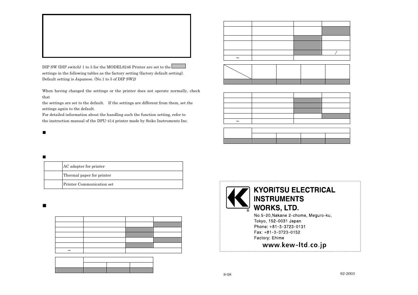 KYORITSU 8246 User Manual | 1 page