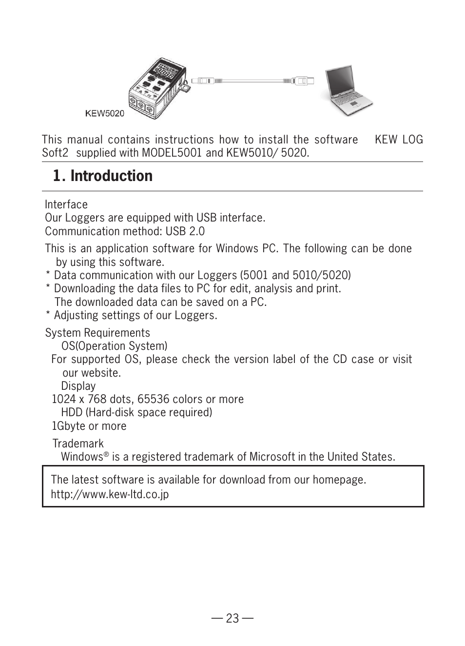 Introduction | KYORITSU KEW LOG Soft2 Windows Vista/7/8 User Manual | Page 3 / 22