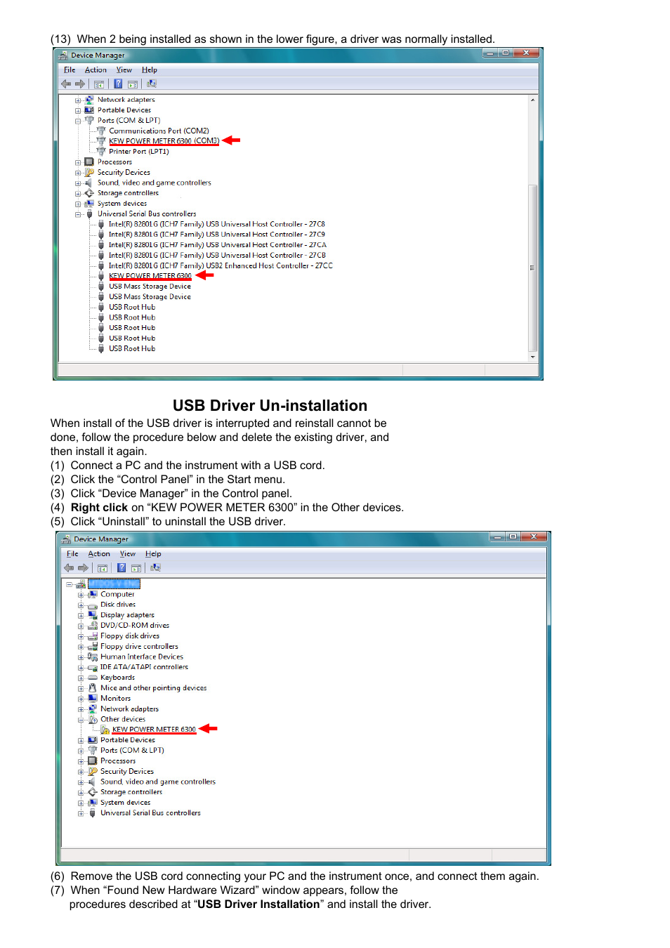 Usb driver un-installation | KYORITSU KEW POWER PLUS2 Windows Vista User Manual | Page 6 / 6