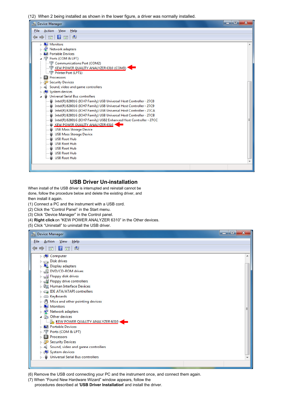 Usb driver un-installation | KYORITSU KEW PQA MASTER Windows 7 User Manual | Page 6 / 6