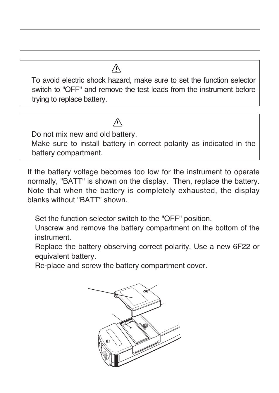 Battery replacement, Warning, Caution | KYORITSU 2009A User Manual | Page 28 / 32