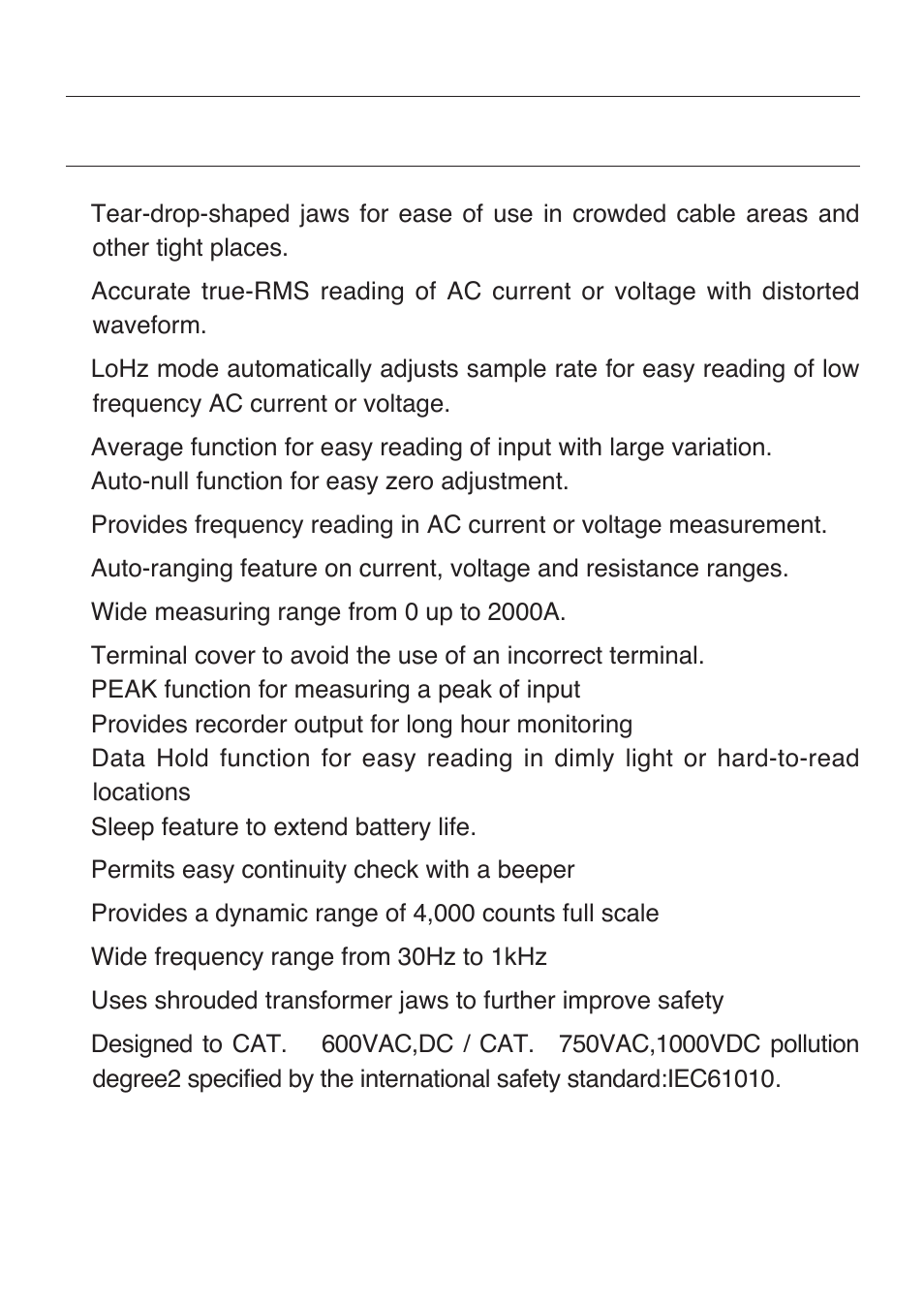 Features | KYORITSU 2009A User Manual | Page 6 / 32